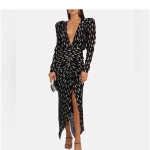 Ronny Kobo Midi Dress Astrid Black/Silver Fil Coupe Chiffon Size Small